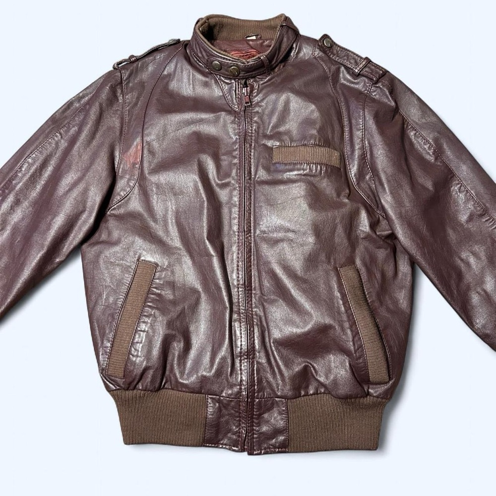 Grunge Brown Leather Bomber Jacket!